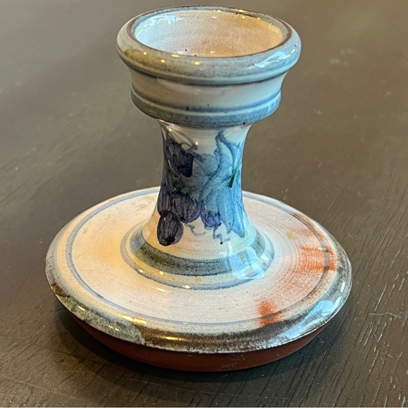 Honor Hussey Butley Pottery Blue White Floral Design Candle Holder - Picture 2 of 5